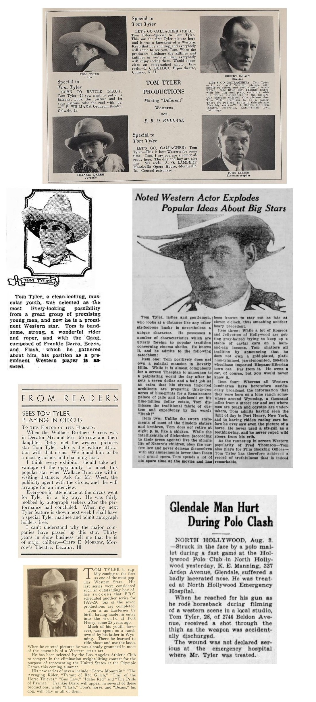 Tom Tyler productions, Tom explodes popular ideas about stars, Seeing Tom play in circus