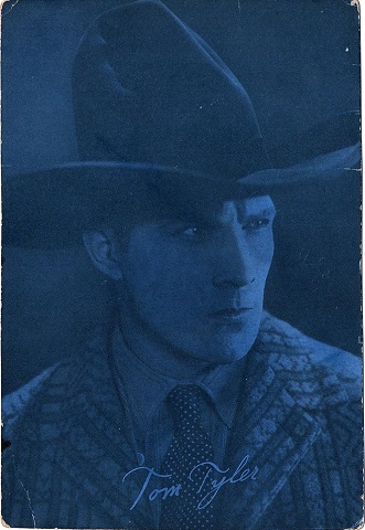 Tom Tyler large blue exhibit card Terror Mountain