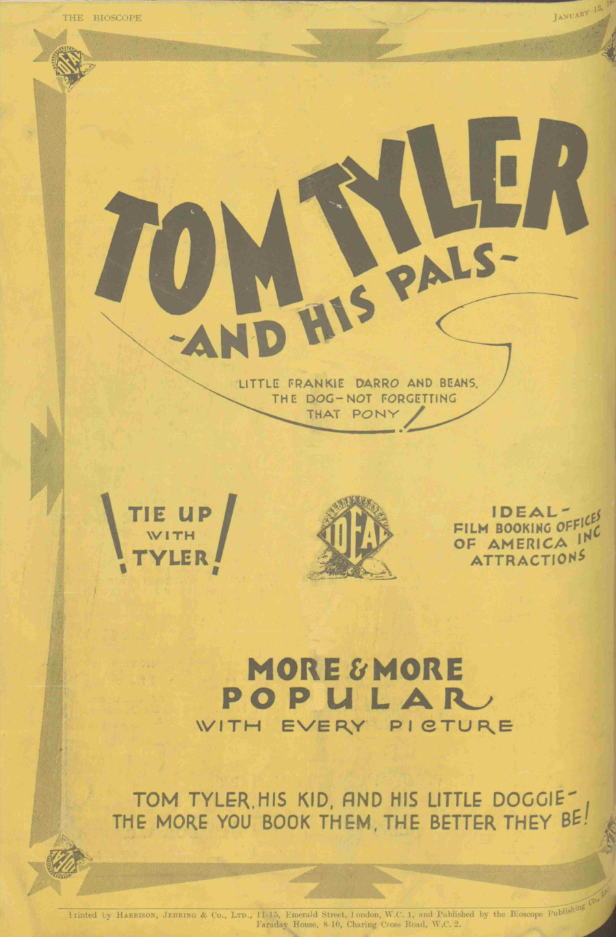 Tom Tyler The Bioscope January 13 1927 full page ad